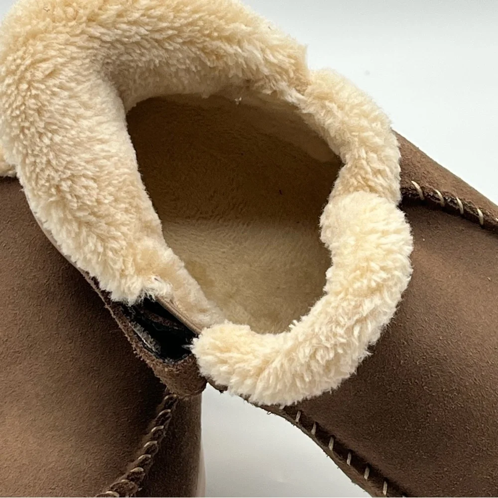 Orthofeet Lorin Womens Brown Suede Slip-On Slippers Faux Fur Lining Size 8.5